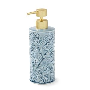 NWT Caro Home Ceramic Bird & Floral Soap Dispenser in Blue & Gold